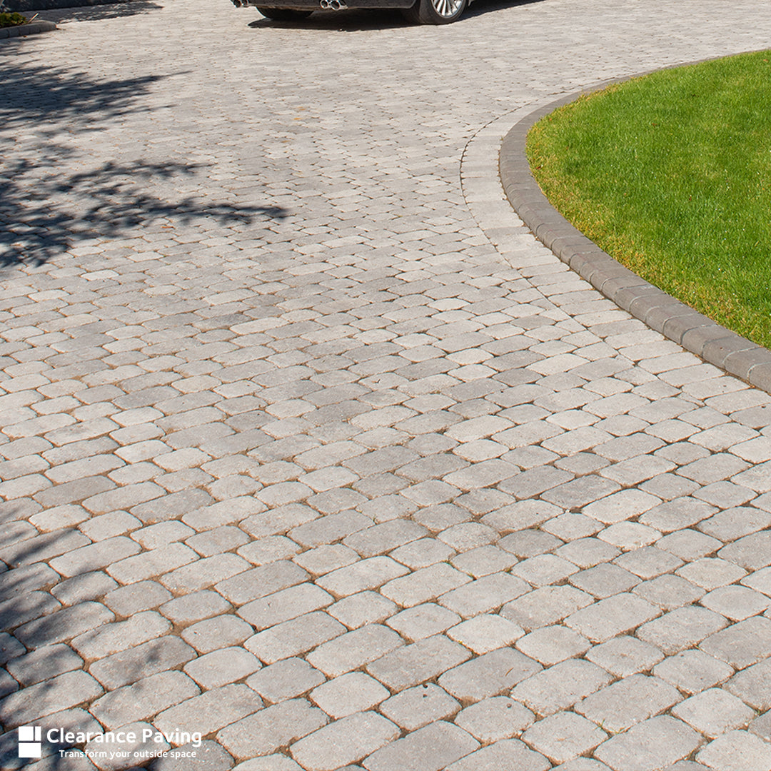 Brett Aura Square Stone paving block driveway in Silver Fleck