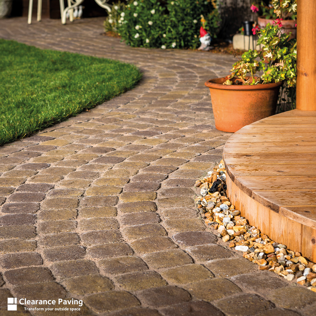 Brett Aura Square Stone block paved pathway in Bronze Fleck