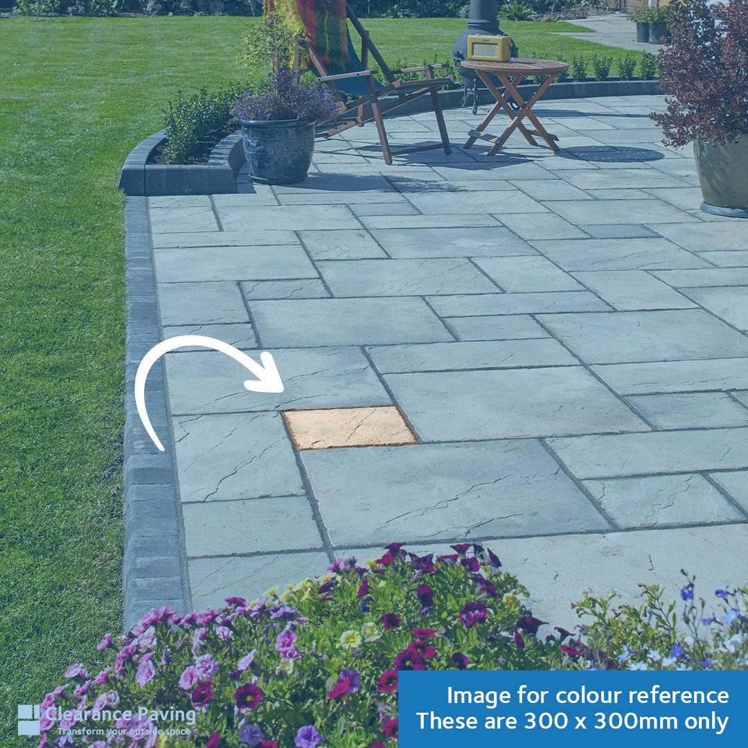 Brett Bronte patio slabs in Weathered Buff 300mm square