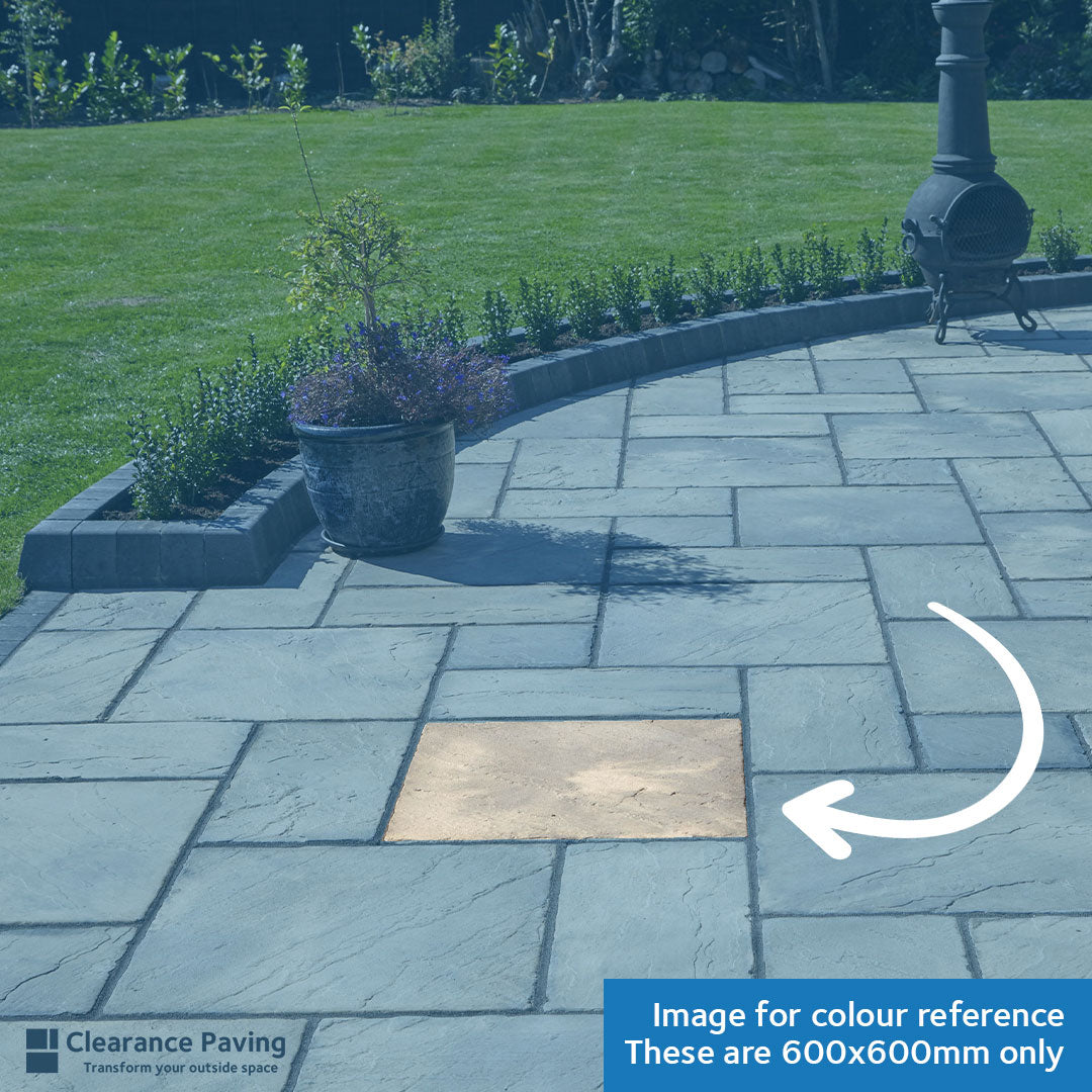 Brett Bronte patio slabs in Weathered Buff 600mm square