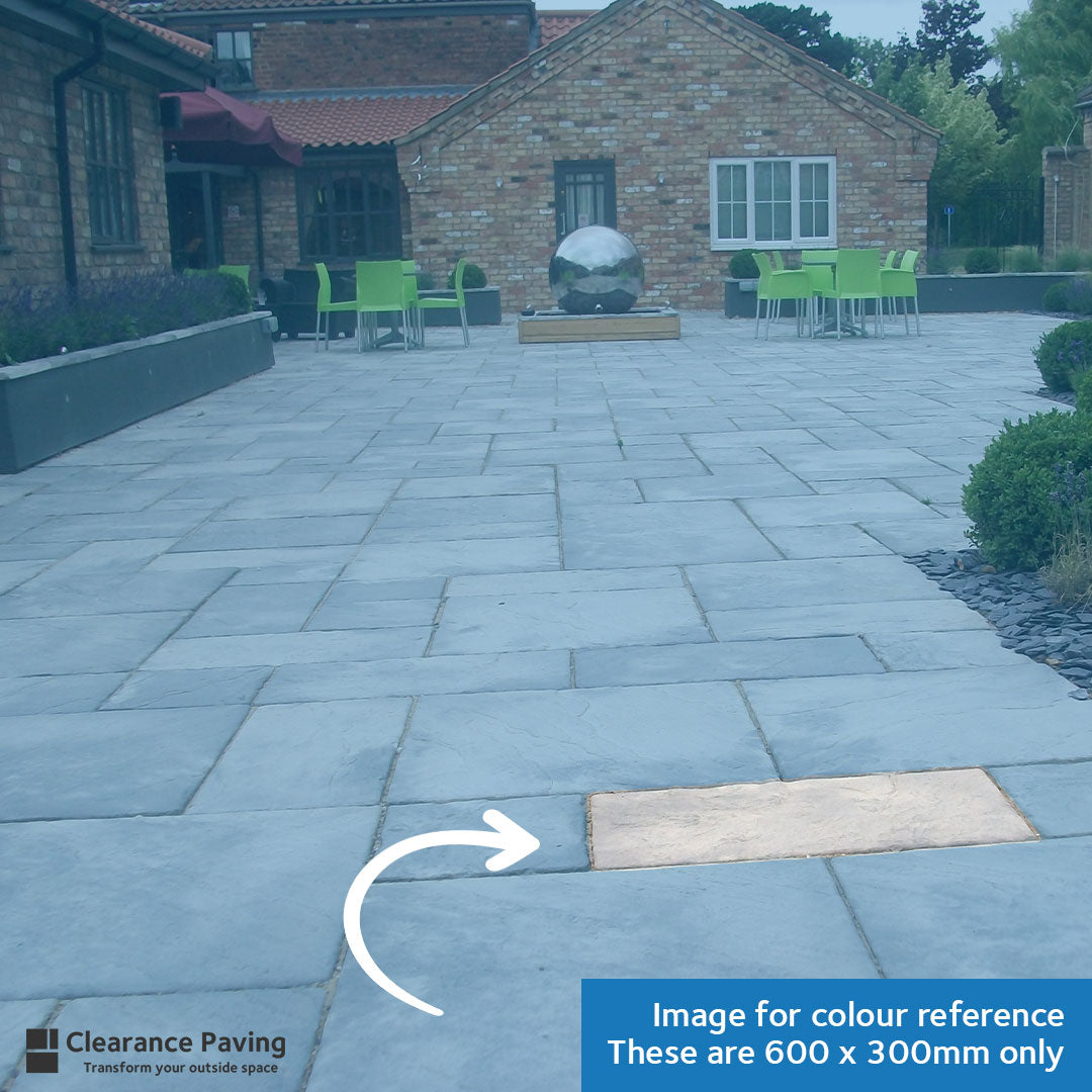 Brett Bronte rectangle patio slabs in Weathered Stone