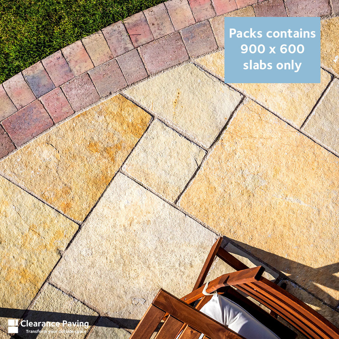 Limestone garden paving slabs in a Honey colour and rectangle shape