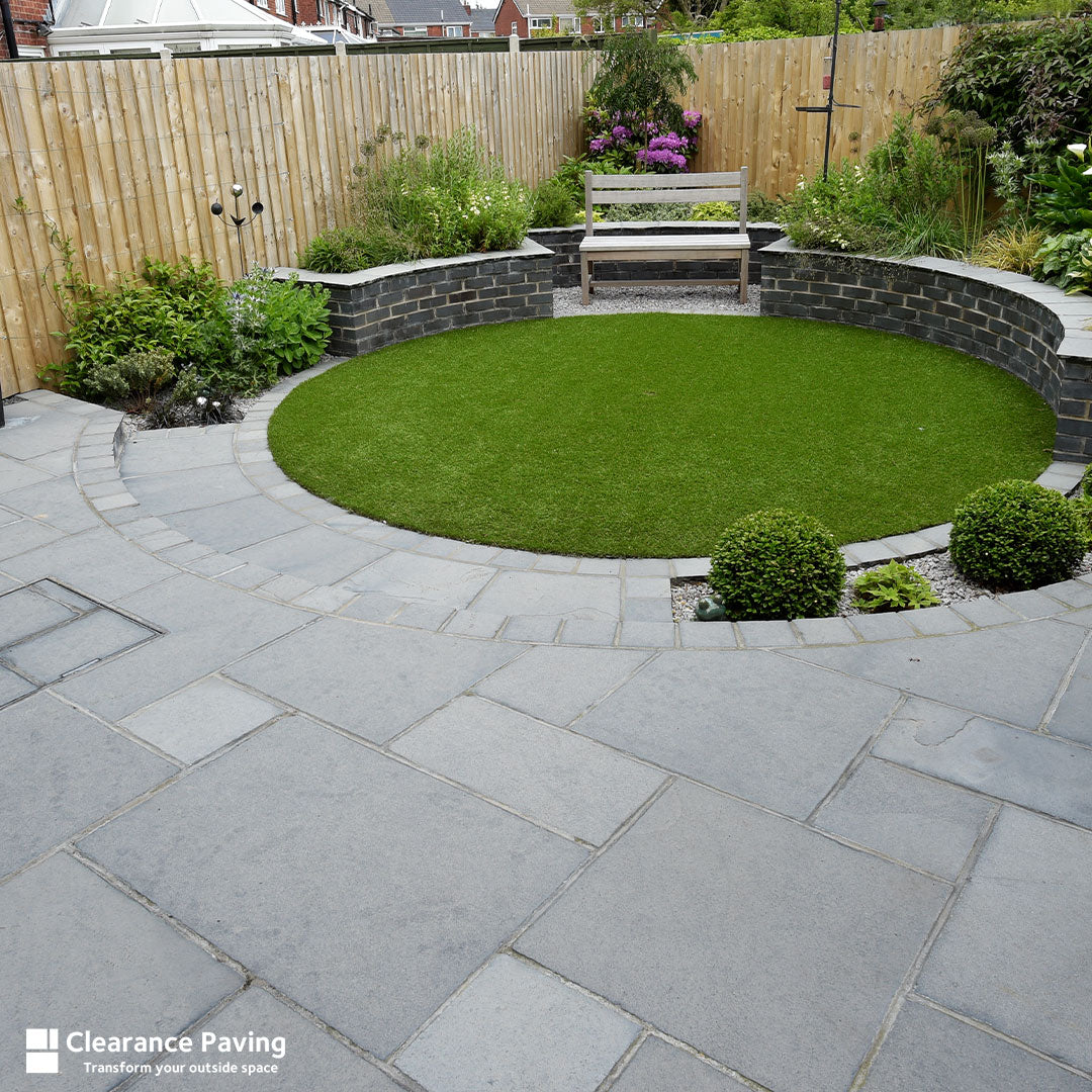 Black Limestone paving slabs in Mystic Sky multi-sized pack