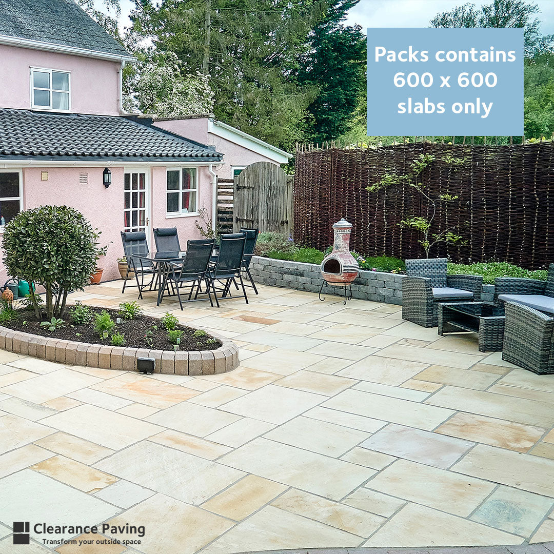Indian Sandstone square patio tiles in Fossil Mint