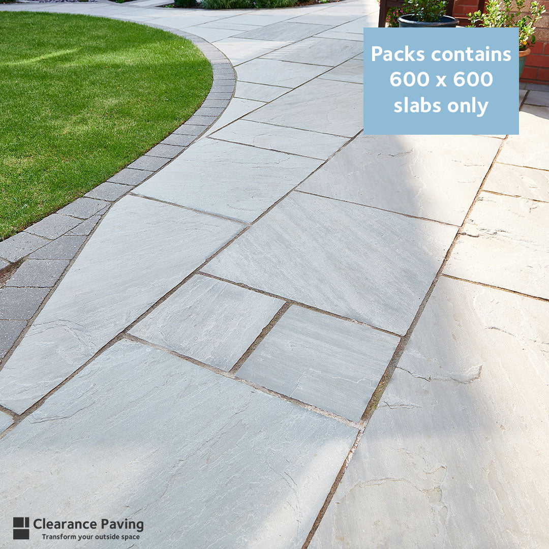 Indian Sandstone square garden paving in Mountain Mist