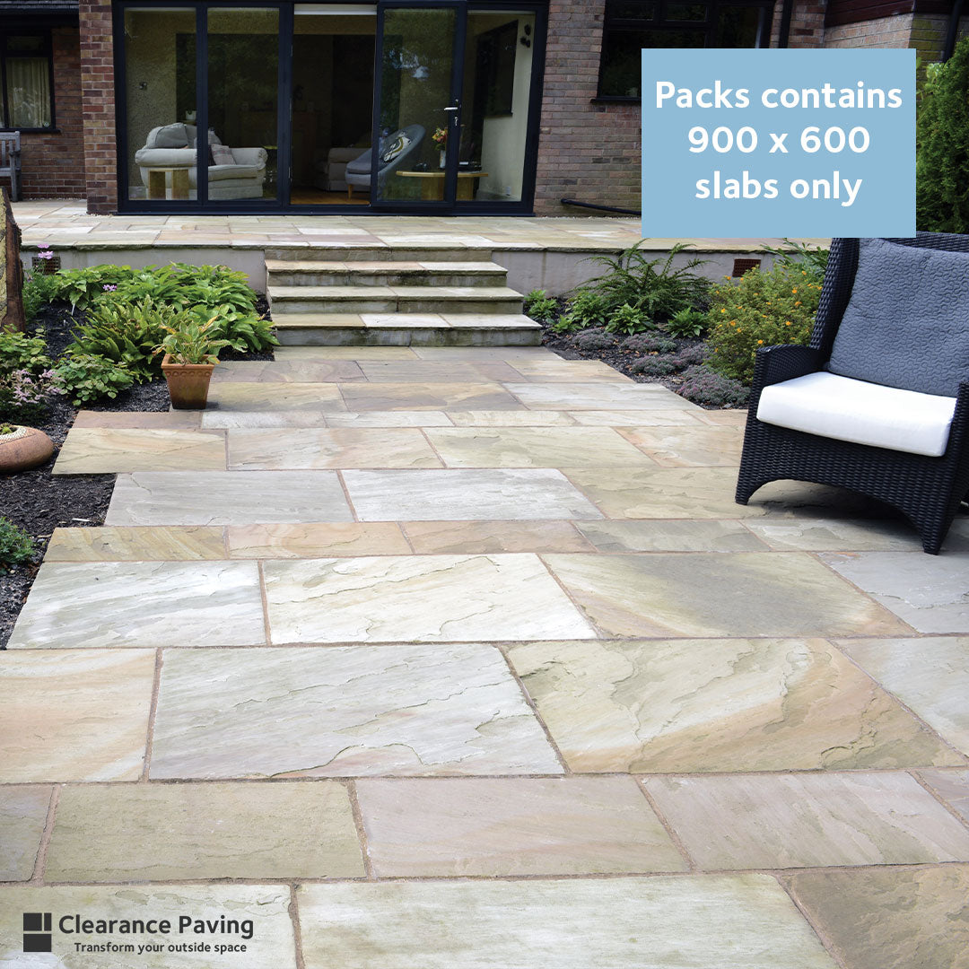 Indian Sandstone garden paving with stepped patio in Sunrise 900mm x 600mm