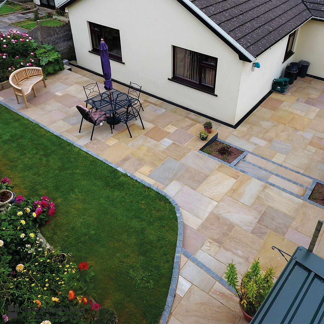 Indian Sandstone mixed sized garden paving in Sunrise