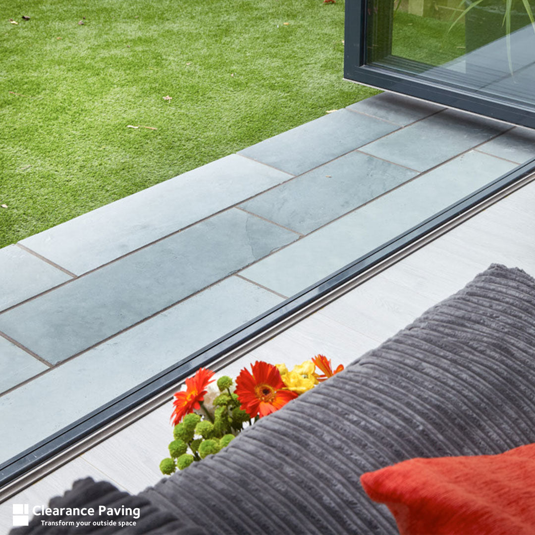 Brett Brazilian Slate garden paving in a mixed linear pack and Blue Grey colour
