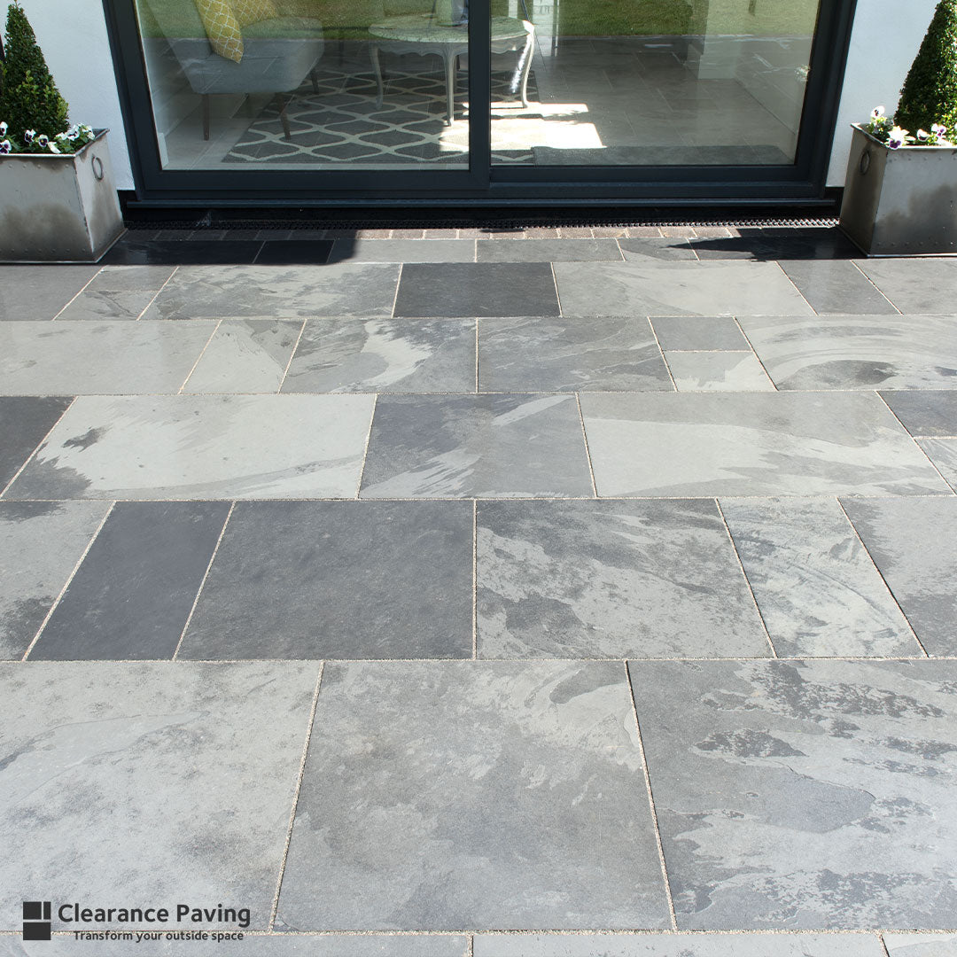 Brett Brazilian Slate patio slabs in Olive Black