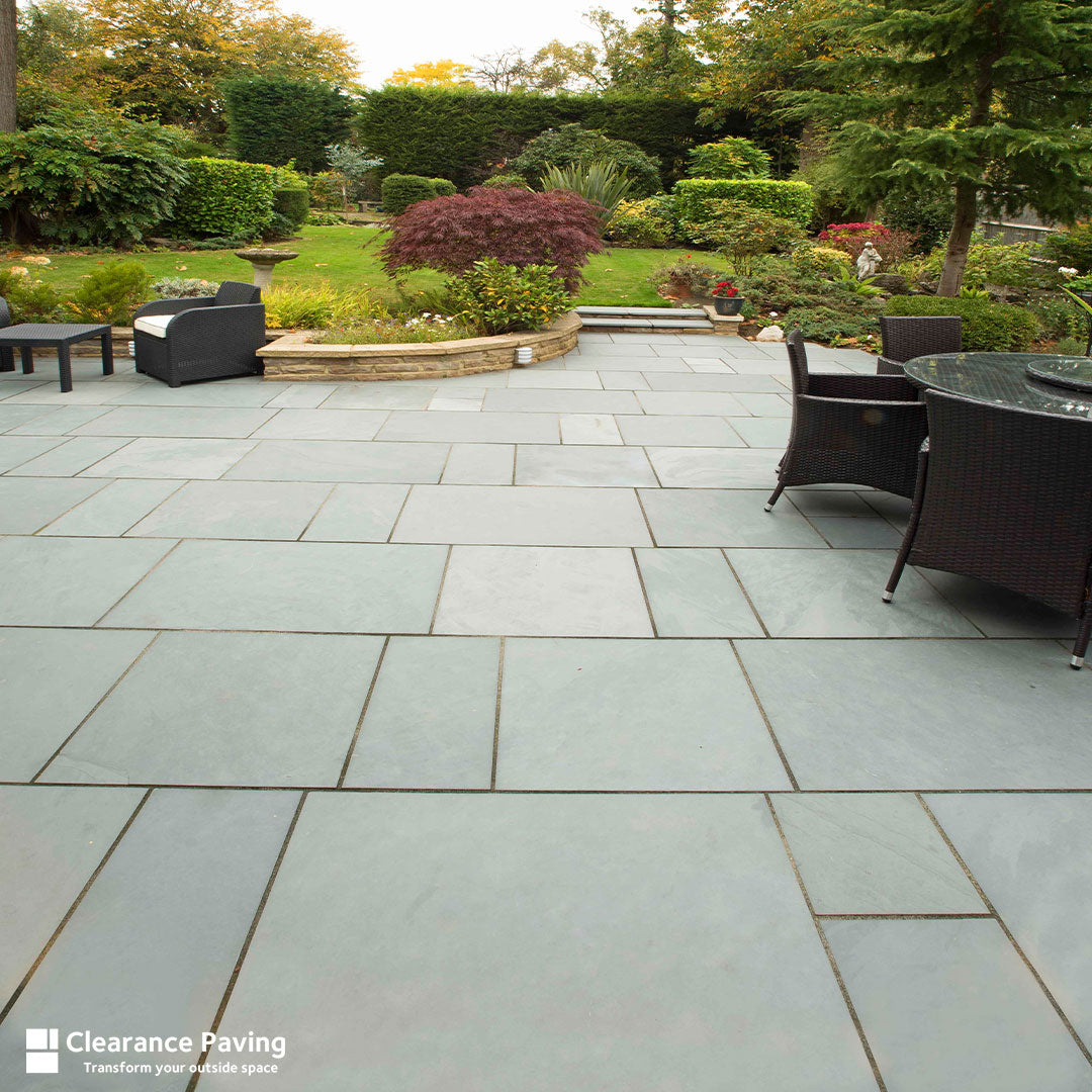 Brett Brazilian Slate paving slabs in a Blue Grey colour