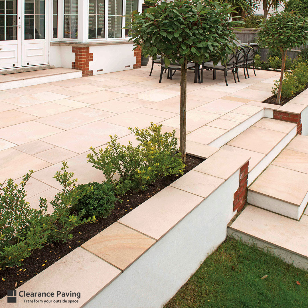 Brett Textured Sandstone paving mixed pack in Rustic Pearl