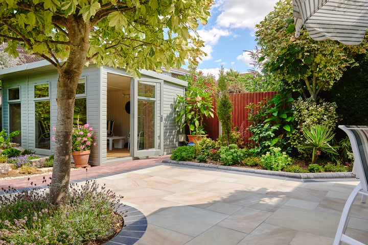 Eden Sandstone Spring Blend Porcelain Paving Slabs | Mixed Size Patio Pack