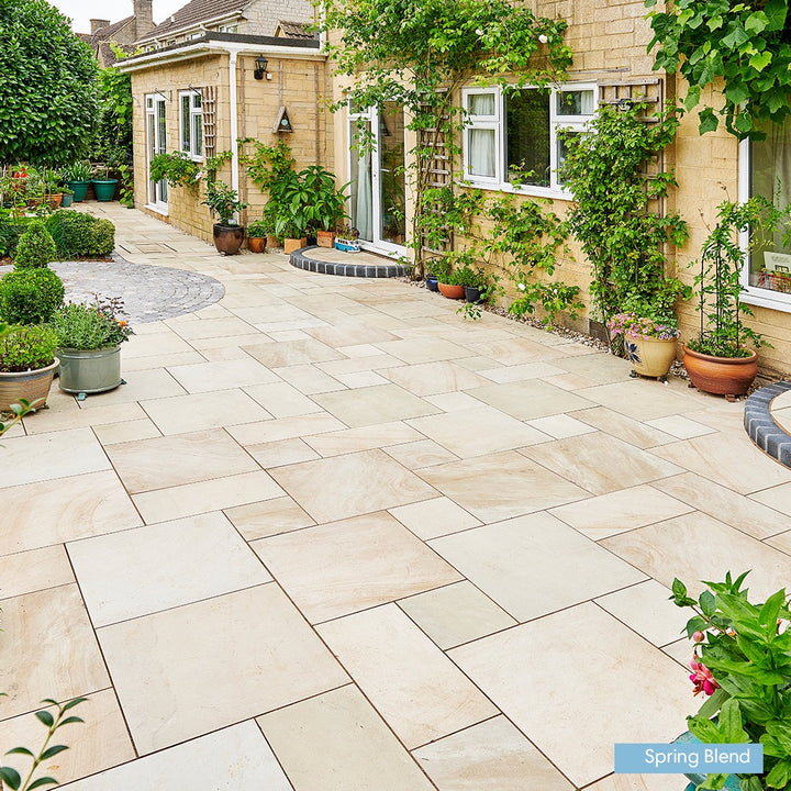 Eden Sandstone Spring Blend Porcelain Paving Slabs | Mixed Size Patio Pack