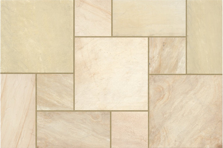 Eden Sandstone Spring Blend Porcelain Paving Slabs | Mixed Size Patio Pack