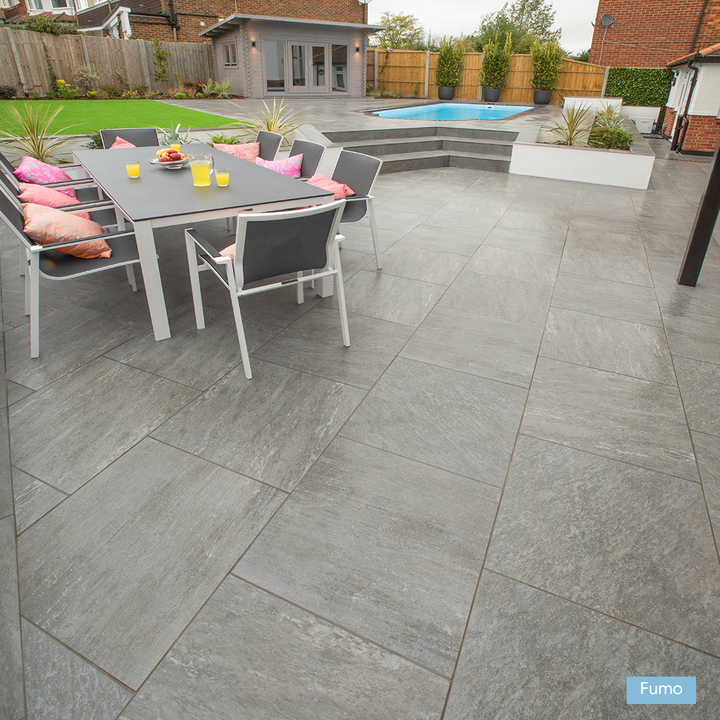 garden slabs, garden tiles, porcelain paving, porcelain tiles, outdoor porcelain paving, 600 x600 paving slabs, 600 x600 paving slabs, grey paving, grey outdoor tiles, grey porcelain tiles