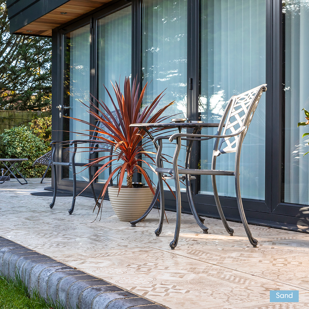 mosaic floor tiles, mosaic tiles, porcelain paving, beige porcelain, porcelain tiles, outdoor porcelain paving, patterned paving, 600 x600 paving slabs, garden tiles