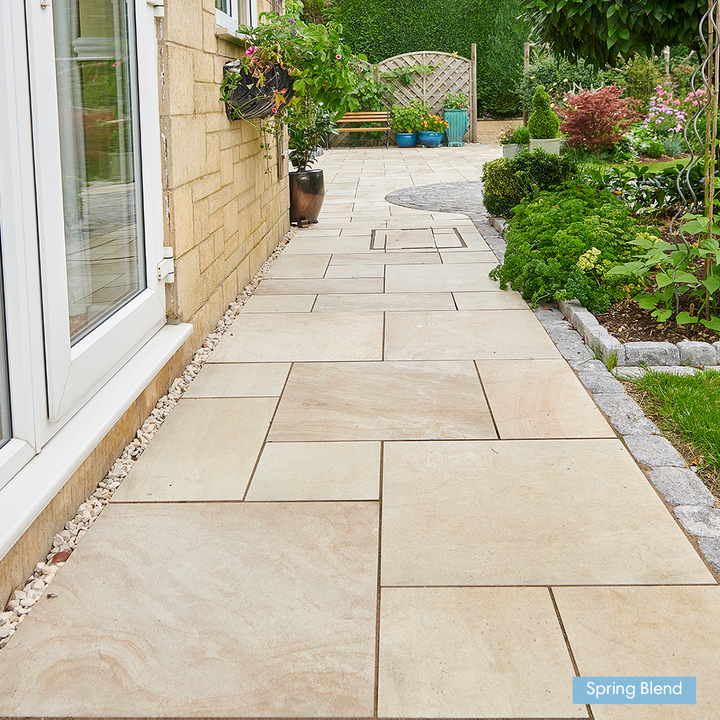 Eden Sandstone Spring Blend Porcelain Paving Slabs | Mixed Size Patio Pack