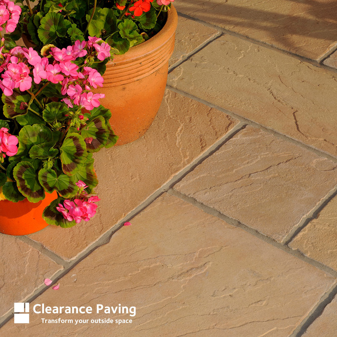 Brett Bronte garden paving slabs Weathered Apricot 300mm square