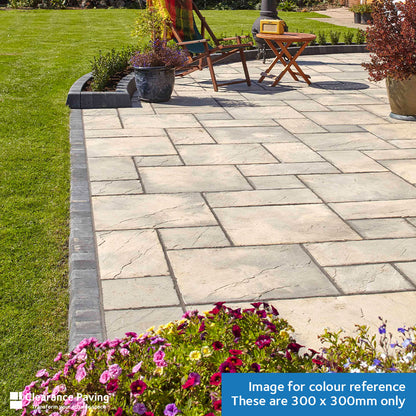 Brett Bronte paving slabs in Weathered Buff 300mm square