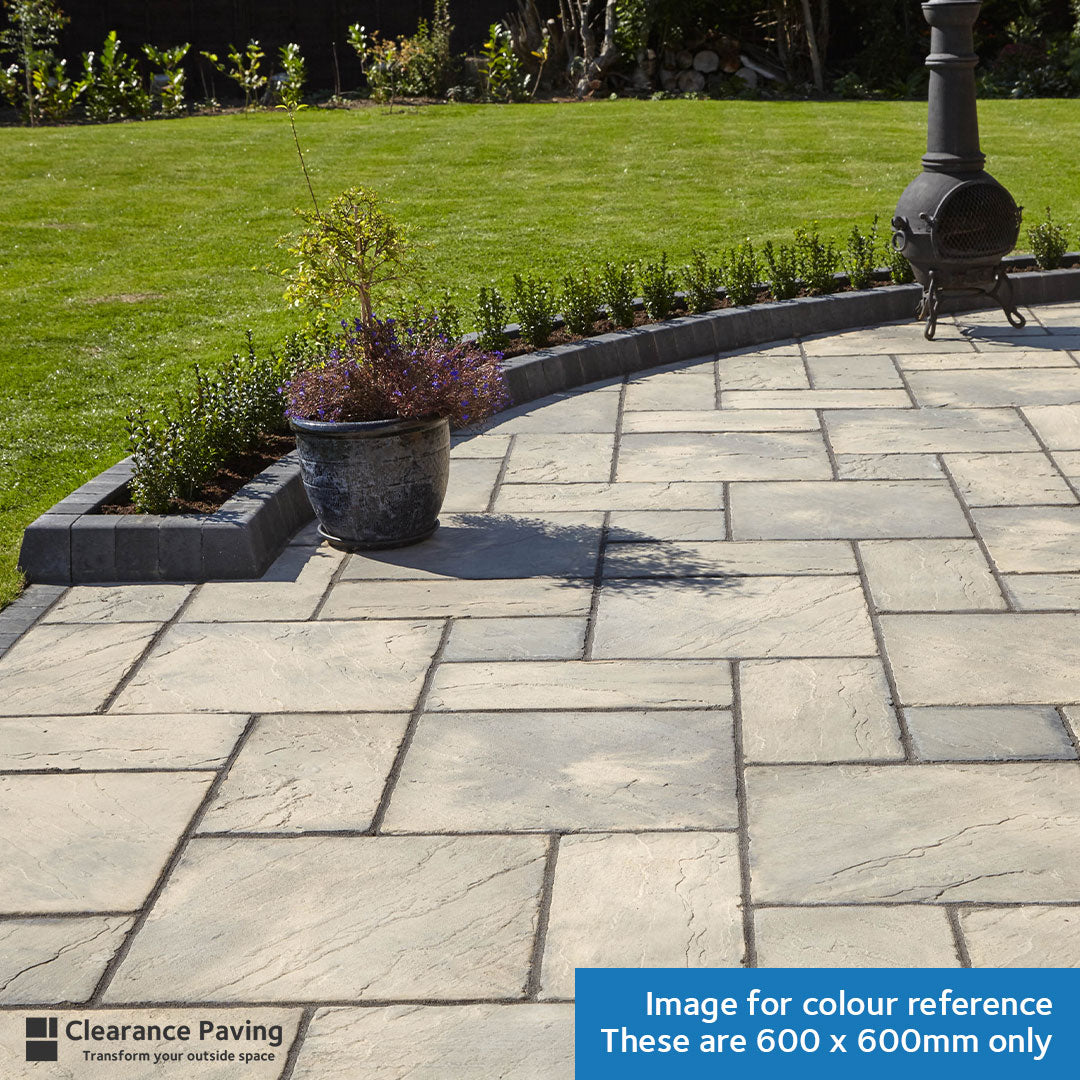 Brett Bronte square paving slabs 600mm in Weathered Buff