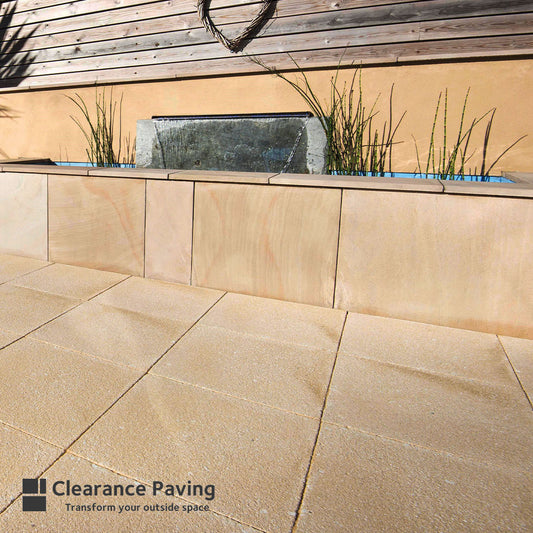 Brett Chaucer textured garden slabs in Buff 600mm square