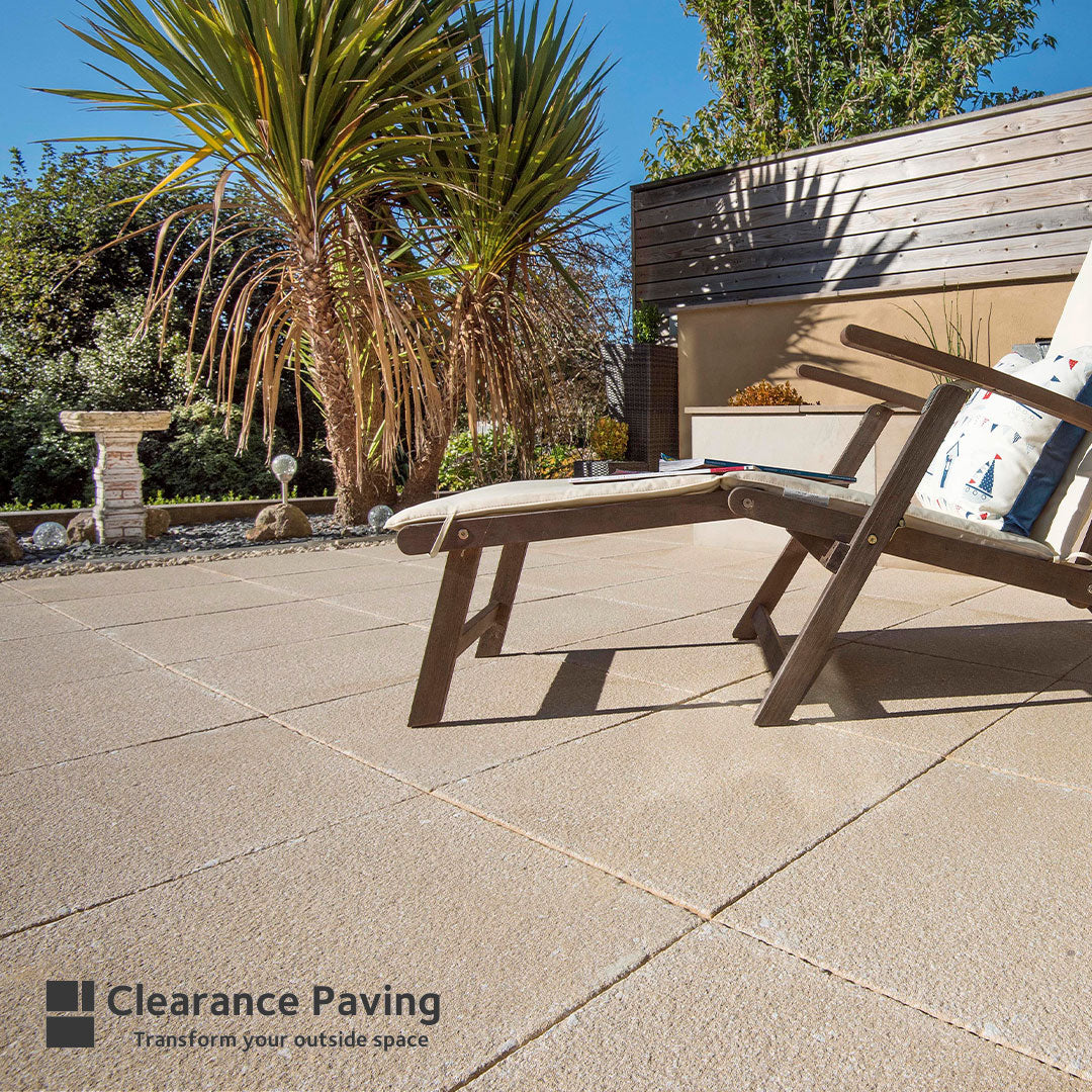 Brett Chaucer textured paving slabs in Buff 450mm square