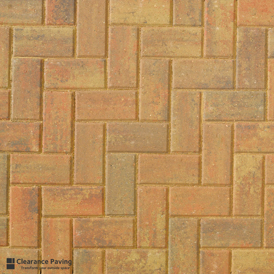 Brett Omega block paving in Autumn Gold 60mm swatch