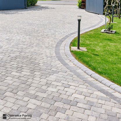 Brett Regatta Trio block paved driveway with raised kerb edging in Silver Haze 60mm