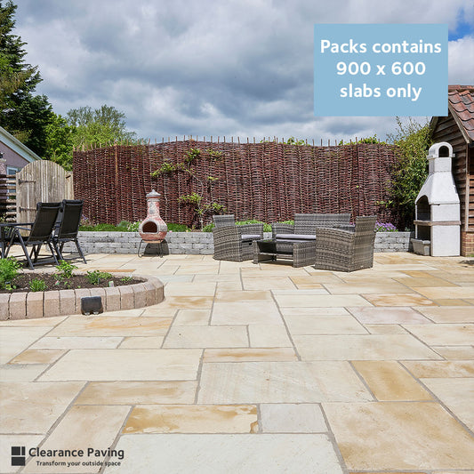 Indian Sandstone rectangular garden paving in Fossil Mint