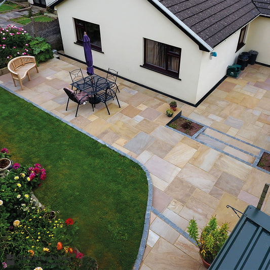 Indian Sandstone mixed sized garden paving in Sunrise