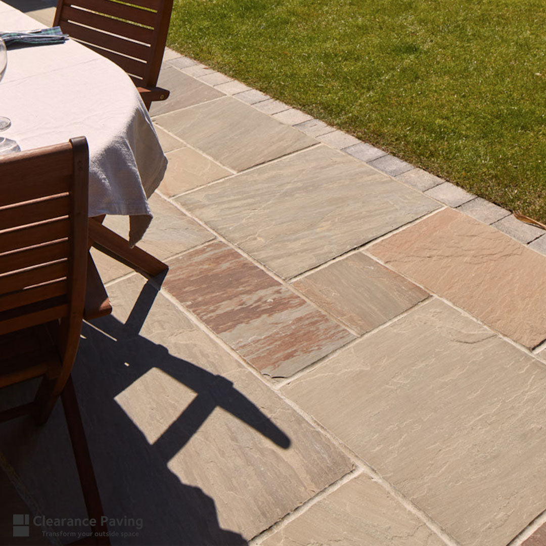 Indian Sandstone paving slabs in a mixed sized pack in Forest Glen