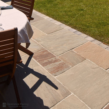 Indian Sandstone paving slabs in a mixed sized pack in Forest Glen